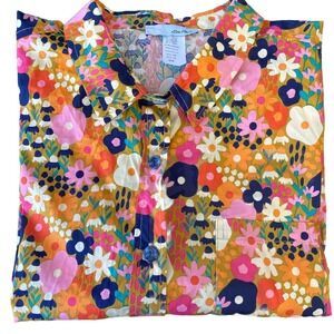 Eva Rose Womens 4X Floral Button Down Shirt Short Sleeve Retro Print 2626 New
